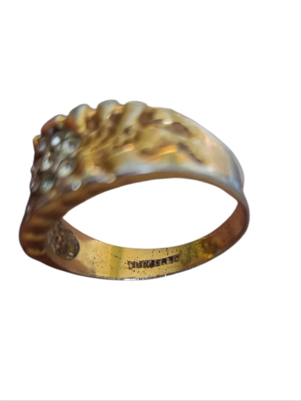 Vintage Size 13 18KT HGE Gold-Tone Crystal Cluster Nugget Wide Band Ring
